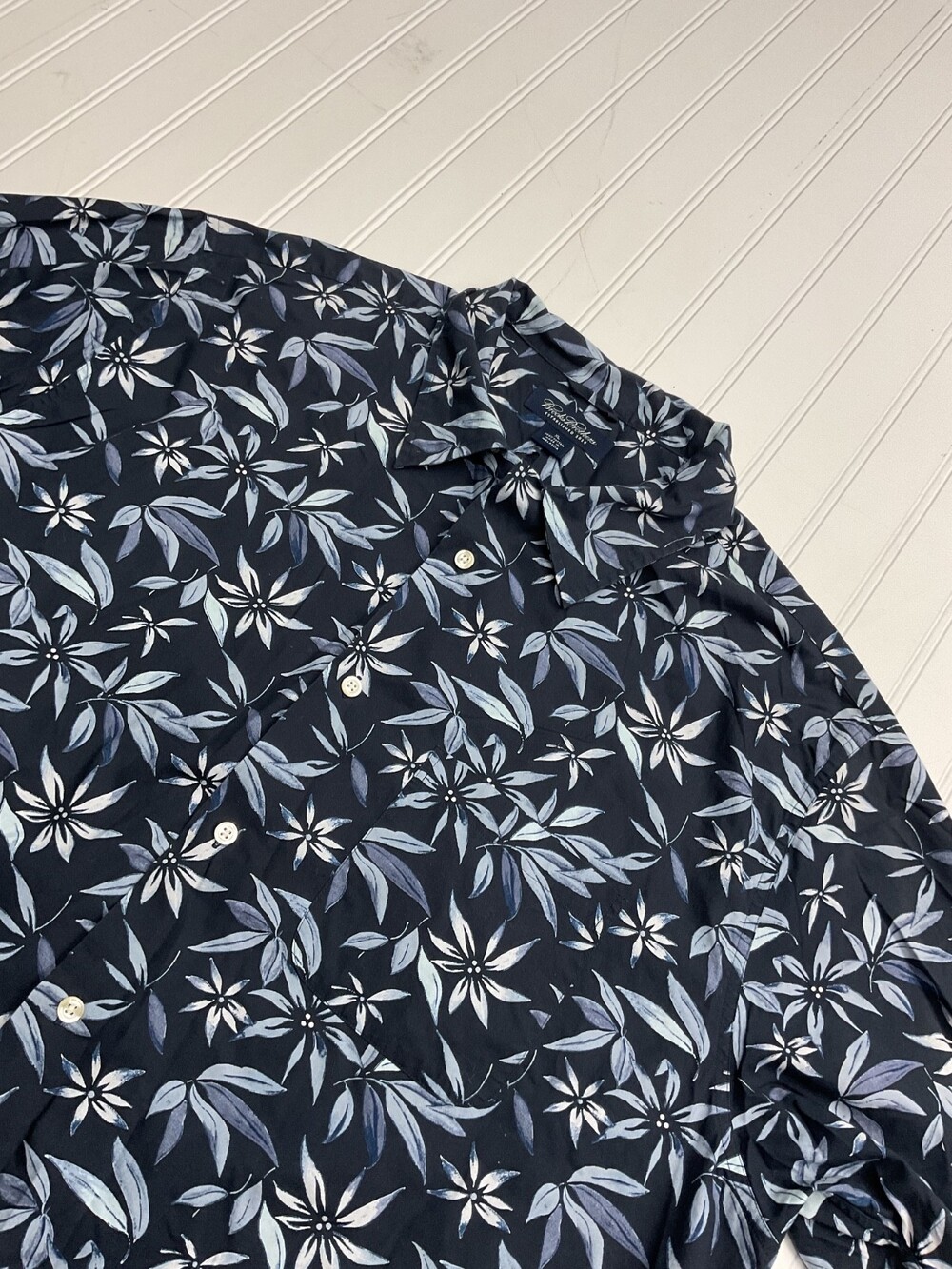 Brooks Brothers XL Tropical Camp Shirt 100% Cotton Navy Button Down 29"